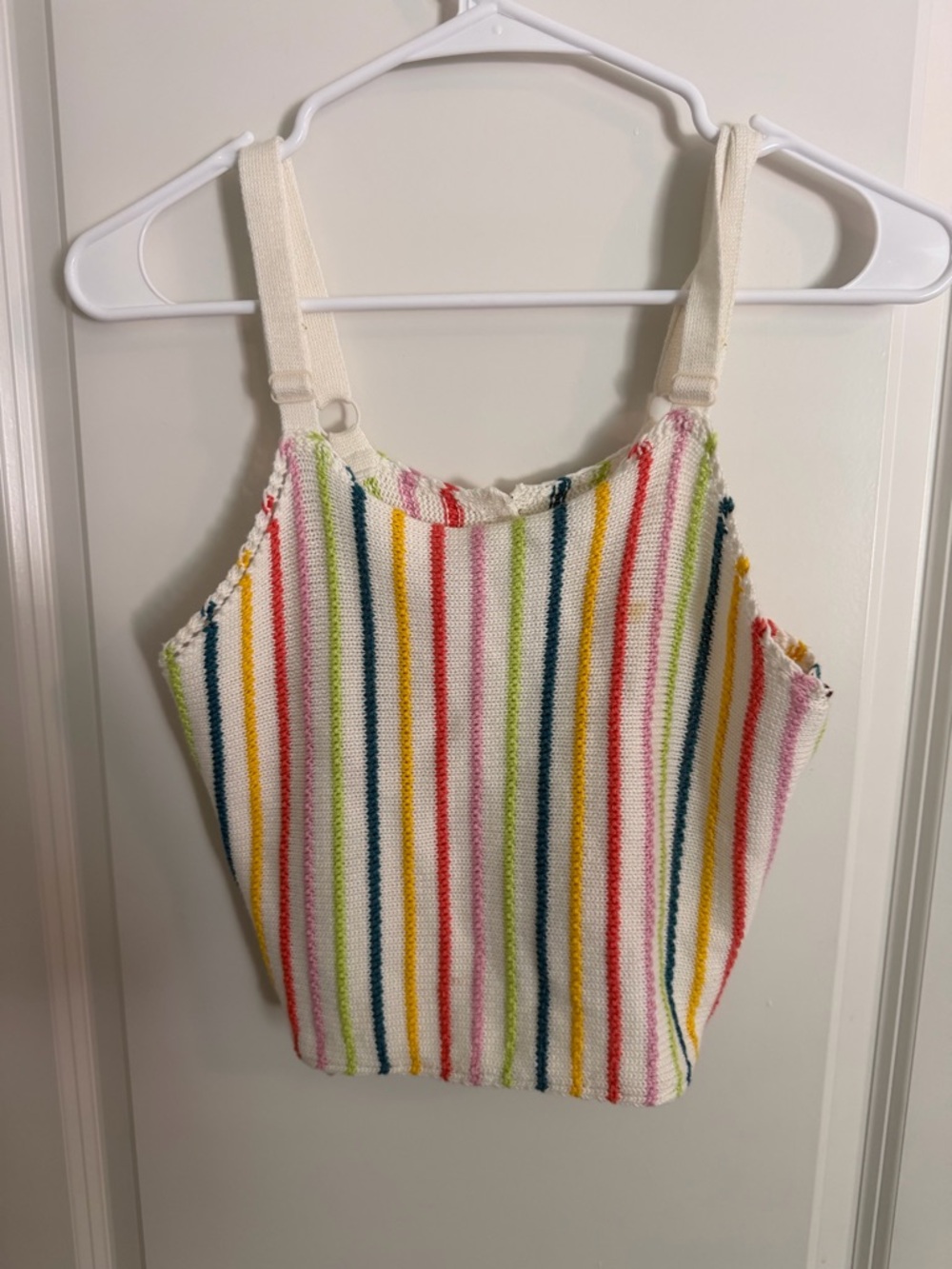 Lucca Striped Knit Crop Tank Multicolor Retro Button Back Top